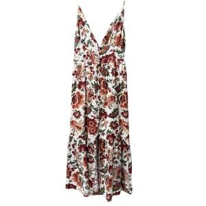 Abercrombie & Fitch Floral Button Front Slit Maxi Dress Sz M Petite Linen Blend